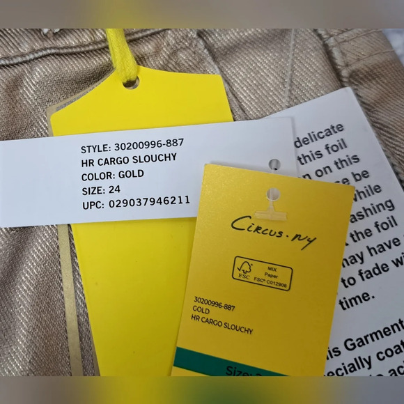 NWT Circus NY Slouchy Cargo Jeans Gold Metallic High waist Wide Leg sz 24 - Picture 7 of 16